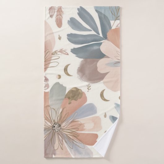 Elegante Boho Waterverf Bloemen Badkamer Handdoek  (Badhanddoek)