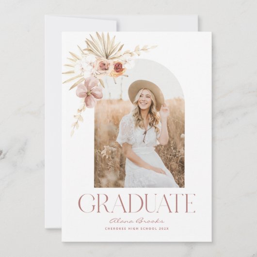 Elegante Boho Waterverf Bloemen | Foto Afstuderen Aankondiging