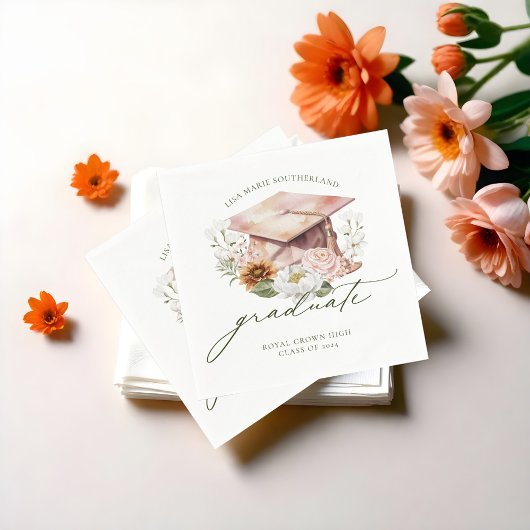 Elegante Boho Waterverf Bloemen Graduation Cap Servet