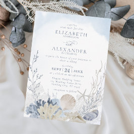 Elegante Boho Waterverf Coral Beach bruiloft Kaart