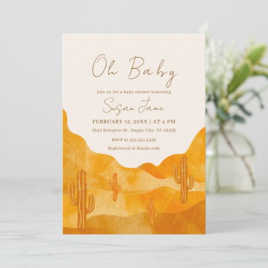 Elegante Boho Waterverf Desert Cactus Baby shower Kaart (Staand voorkant)