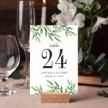Elegante Boho Waterverf groen bruiloft Kaart<br><div class="desc">Geniet van uw botanische tuin bruiloft met deze boho bruiloft tafelkaarten. Elegant en modern groen ontwerp met waterverf beschilderde takken met bladeren aan de boven- en onderkant. Deze bohemian trouwtafelkaarten zijn ideaal voor een lente- of zomerbruiloft in de buitenlucht, op het platteland of in de natuur. Als u hulp met...</div>