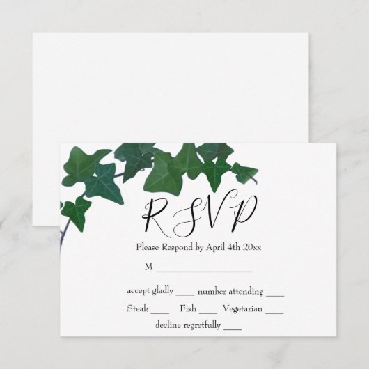 Elegante boho waterverf Groen Engels Ivy RSVP Kaartje (Voorkant / Achterkant)