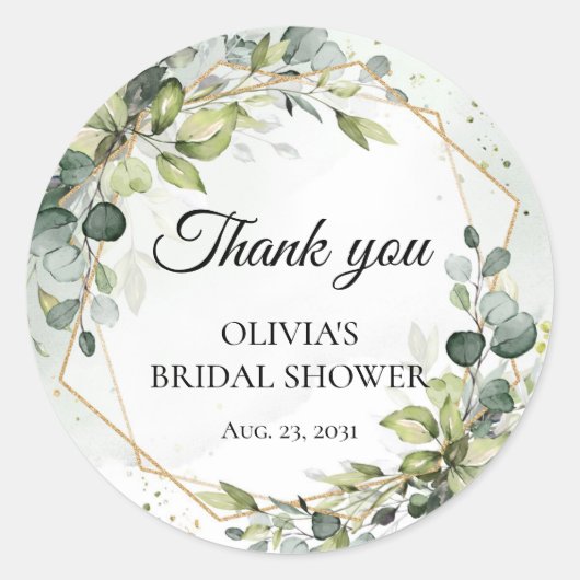 Elegante boho waterverf groene eucalyptus bruiloft ronde sticker (Voorkant)