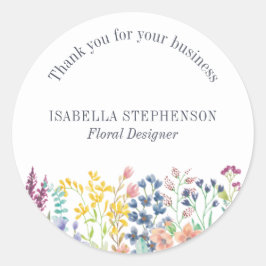 Elegante Boho Waterverf Kleurrijke Wildflower Ronde Sticker