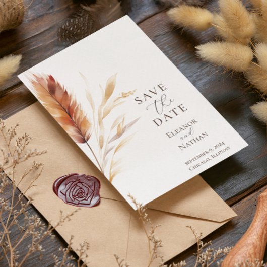 Elegante Boho Waterverf Pampas Herfst Bruiloft Save The Date