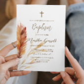 Elegante Boho Waterverf Pampas Herfst Meisje Doop Kaart