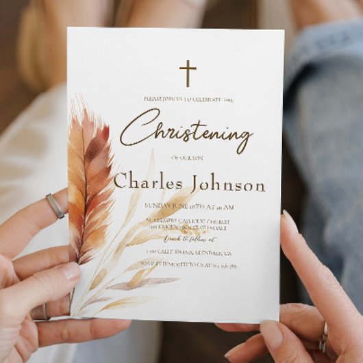 Elegante Boho Waterverf Pampas Herfst Zoondoop Kaart