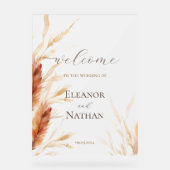 Elegante Boho Waterverf Pampas Herfstbruiloft Acryl Bord (Voorkant)
