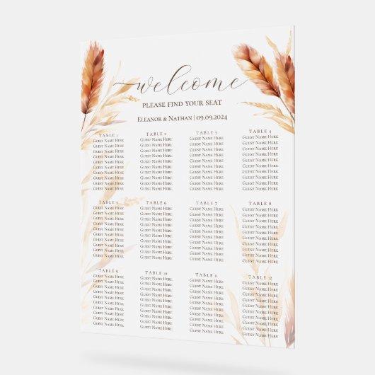 Elegante Boho Waterverf Pampas Herfstbruiloft Acryl Bord (Hoek)