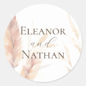 Elegante Boho Waterverf Pampas Herfstbruiloft Ronde Sticker (Voorkant)