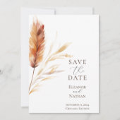 Elegante Boho Waterverf Pampas Herfstbruiloft Save The Date (Voorkant)