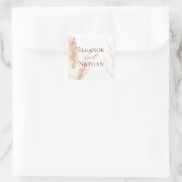 Elegante Boho Waterverf Pampas Herfstbruiloft Vierkante Sticker