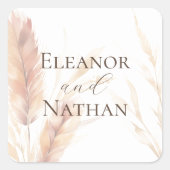 Elegante Boho Waterverf Pampas Herfstbruiloft Vierkante Sticker (Voorkant)