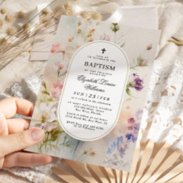 Elegante Boho Waterverf Wildbloemen Doop Kaart