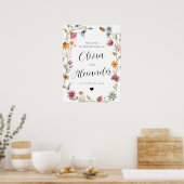 Elegante Boho Waterverf Wildflower Tuin Bruiloft Poster (Keuken)