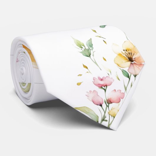 Elegante Boho Waterverf Wildflowers groen Stropdas (Opgerold)