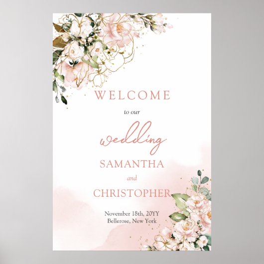 Elegante boho waterverf zacht roze bruiloft welkom poster (Voorkant)