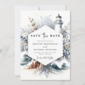 Elegante Boho Waves vuurtoren bruiloft Save The Date (Voorkant)