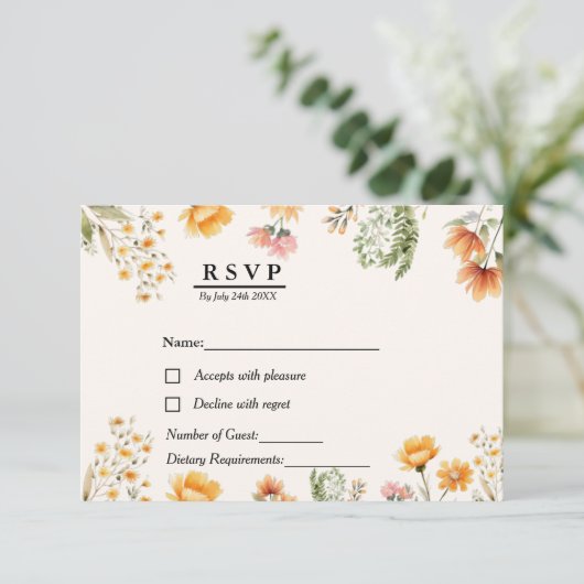 Elegante Boho Weadow RSVP-bruiloft RSVP Kaartje (Staand voorkant)