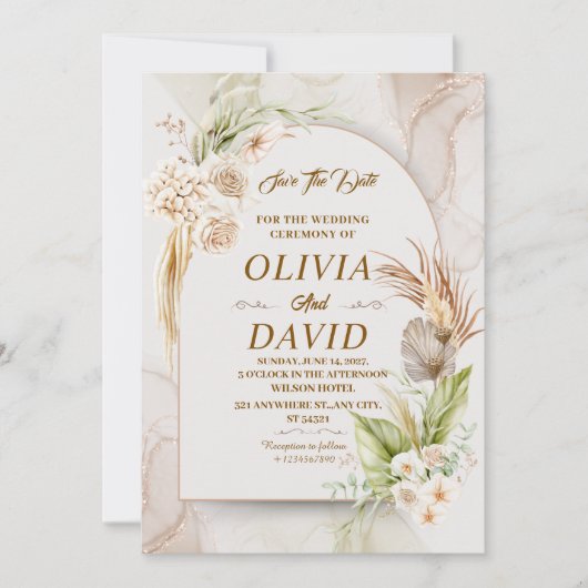 Elegante Boho Wedding Beige Floral Save the Date Kaart (Voorkant)