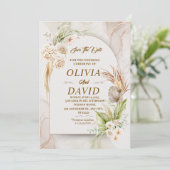 Elegante Boho Wedding Beige Floral Save the Date Kaart (Staand voorkant)