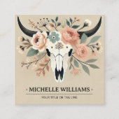 Elegante Boho Western Bull Koe Skull met QR-code Vierkante Visitekaartje (Voorkant)
