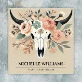 Elegante Boho Western Bull Koe Skull met QR-code Vierkante Visitekaartje