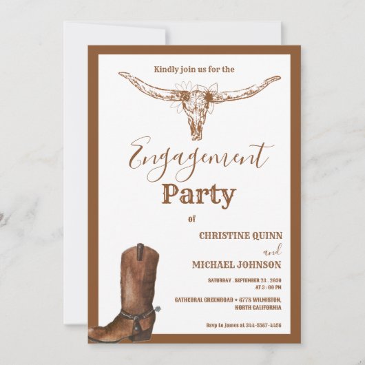 Elegante Boho Westerne Cowboy Engagement Party Kaart (Voorkant)