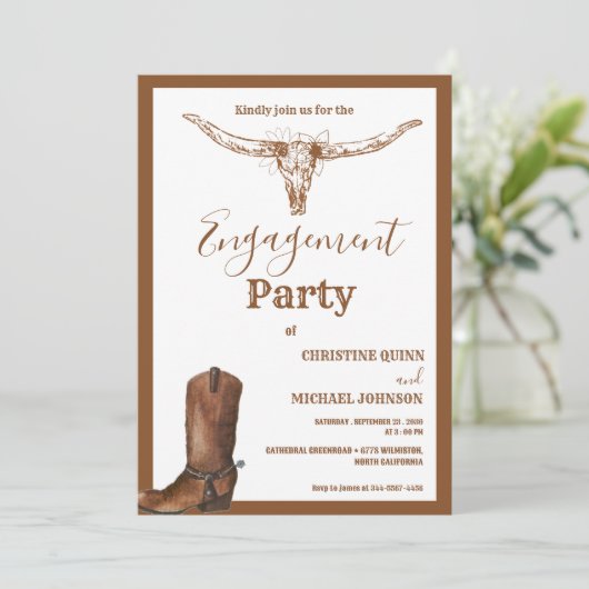 Elegante Boho Westerne Cowboy Engagement Party Kaart (Staand voorkant)
