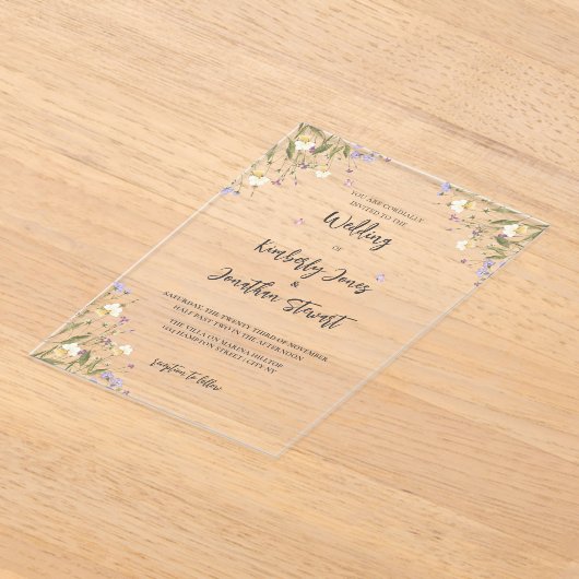 Elegante Boho Whimsical wilde bloemen bruiloft Acryl Uitnodigingen (Laagn)