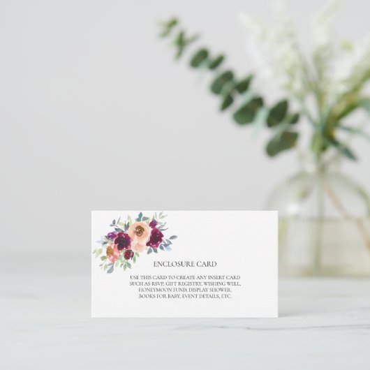 ELEGANTE BOHO WIJNBLUSH WATERVERF BLOEMEN INFORMATIEKAARTJE (Staand voorkant)