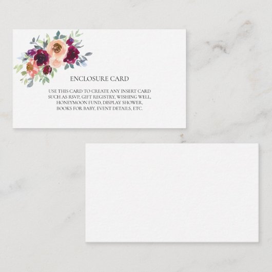 ELEGANTE BOHO WIJNBLUSH WATERVERF BLOEMEN INFORMATIEKAARTJE (Voorkant / Achterkant)