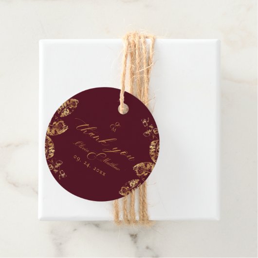 Elegante Boho | Wijnrood en Gouden Herfst Bruiloft Bedankjes Labels (In situ)