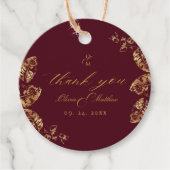 Elegante Boho | Wijnrood en Gouden Herfst Bruiloft Bedankjes Labels (Voorkant)