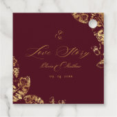 Elegante Boho | Wijnrood en Gouden Herfst Bruiloft Bedankjes Labels (Achterkant)