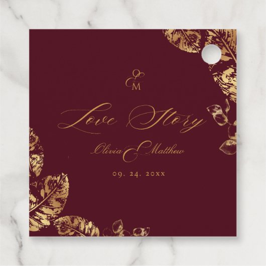 Elegante Boho | Wijnrood en Gouden Herfst Bruiloft Bedankjes Labels (Achterkant)