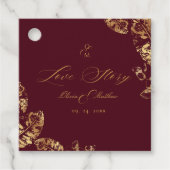 Elegante Boho | Wijnrood en Gouden Herfst Bruiloft Bedankjes Labels (Voorkant)