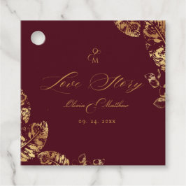 Elegante Boho | Wijnrood en Gouden Herfst Bruiloft Bedankjes Labels