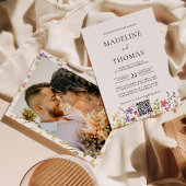 Elegante Boho Wild Flower Foto QR Code Bruiloft Kaart