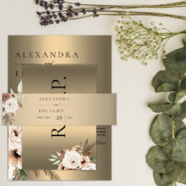 Elegante Boho Wildbloemen Gouden Bruiloft Uitnodigingen Wikkel