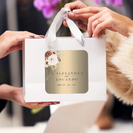 Elegante Boho Wildbloemen Gouden Bruiloft Vierkante Sticker