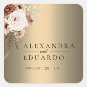 Elegante Boho Wildbloemen Gouden Bruiloft Vierkante Sticker (Voorkant)