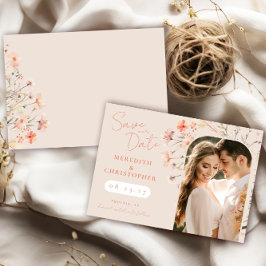 Elegante Boho Wildbloemen trouwfoto Save The Date