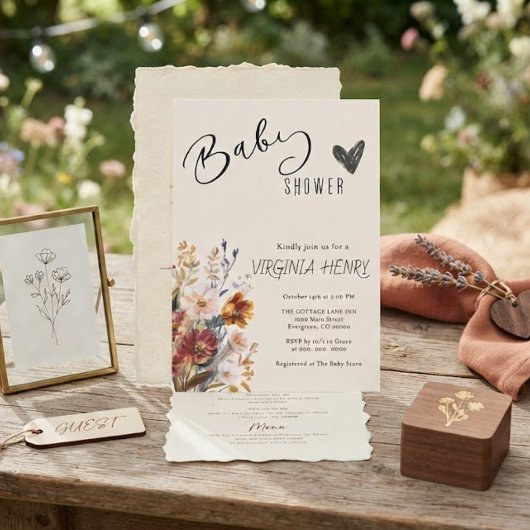 Elegante Boho Wilde Bloem Baby Shower Kaart