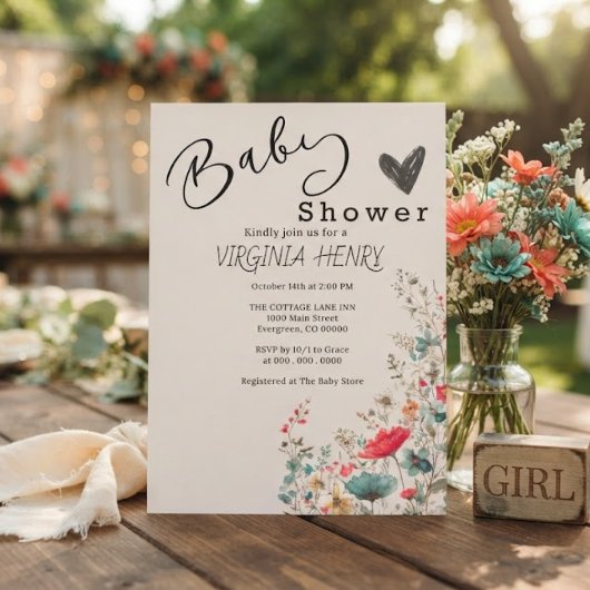 Elegante Boho Wilde Bloem Baby Shower Kaart