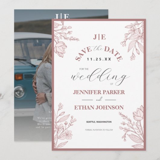 Elegante Boho Wilde Bloem Botanische Foto Bruiloft Save The Date (Voorkant / Achterkant)