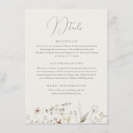 Elegante Boho Wilde Bloem Bruiloft Details Informatiekaartje