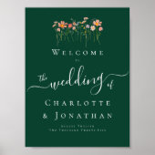 Elegante Boho Wilde Bloem Groene Trouw Welkom Poster (Voorkant)