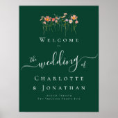 Elegante Boho Wilde Bloem Groene Trouw Welkom Poster (Voorkant)